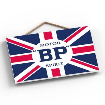 P1251 - Une publicité vintage de style rétro classique Bp Spirit Union Jack sur une plaque en bois 2