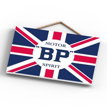 P1251 - Une publicité vintage de style rétro classique Bp Spirit Union Jack sur une plaque en bois 4