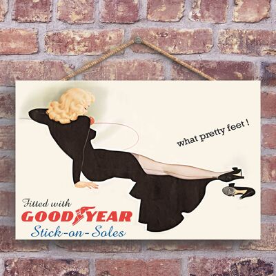 P1255 - A Classic Good Year Retro Style Vintage Advertisement On A Wooden Plaque