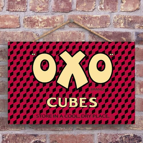 P1258 - A Classic Oxo Cube Retro Style Vintage Advertisement On A Wooden Plaque