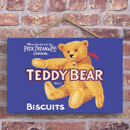 P1259 - A Classic Teddy Bear Biscuits Retro Style Vintage Advertisement On A Wooden Plaque