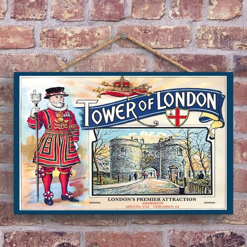 P1261 - A Classic Tower Of London Retro Style Vintage Advertisement On A Wooden Plaque