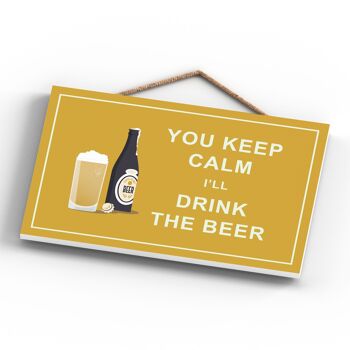 P1279 - Keep Calm Drink Beer Comical Plaque en bois à suspendre sur le thème de l'alcool 4