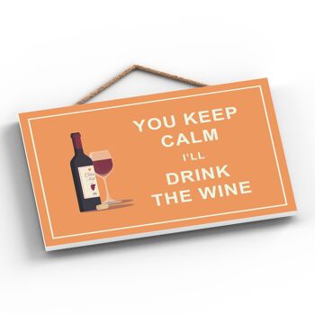 P1286 - Keep Calm Drink Red Wine Plaque en bois à suspendre sur le thème de l'alcool 2