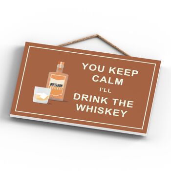 P1290 - Keep Calm Drink Whisky Comique Plaque en bois à suspendre sur le thème de l'alcool 4