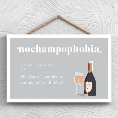 P1295 – Phobie vor dem Auslaufen des Champagners, komische Holztafel zum Aufhängen mit Alkoholmotiv