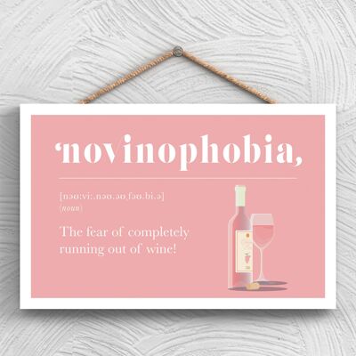 P1301 - Fobia a quedarse sin vino rosado Cómico Placa colgante de madera con tema de alcohol
