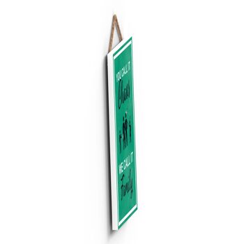 P1306 - You Call It Chaos We Call It Family, Stick People Green Exit Sign On A Hanging Wooden Plaque 3