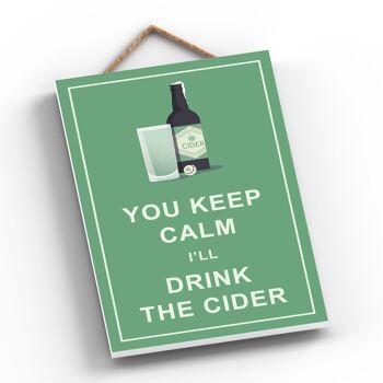 P1316 - Keep Calm Drink Cidre Comique Plaque en bois à suspendre sur le thème de l'alcool 2