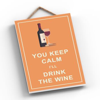 P1320 - Keep Calm Drink Red Wine Plaque en bois à suspendre sur le thème de l'alcool 2