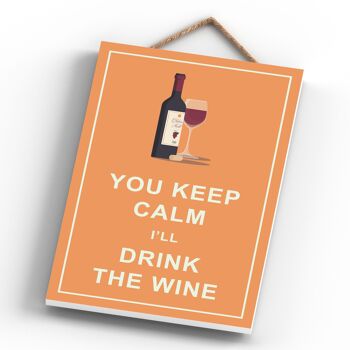 P1320 - Keep Calm Drink Red Wine Plaque en bois à suspendre sur le thème de l'alcool 4