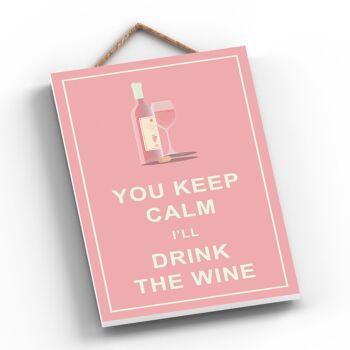 P1321 - Keep Calm Drink Rose Wine Comique Plaque en bois à suspendre sur le thème de l'alcool 2