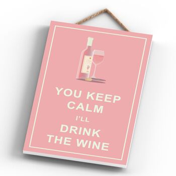 P1321 - Keep Calm Drink Rose Wine Comique Plaque en bois à suspendre sur le thème de l'alcool 4