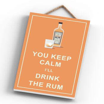 P1322 - Keep Calm Drink Rhum Comique Plaque en bois à suspendre sur le thème de l'alcool 4