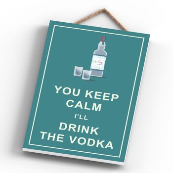 P1323 - Keep Calm Drink Vodka Comique Plaque en bois à suspendre sur le thème de l'alcool 4