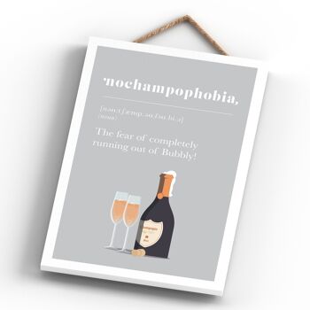P1329 - Phobia Of Running Out Of Champagne Plaque comique en bois à suspendre sur le thème de l'alcool 4