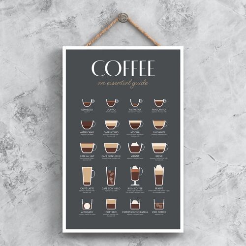P1342 - Coffee Essentials Guide Dark Kitchen Decorative Hanging Plaque Sign