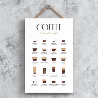 P1343 - Coffee Essentials Guide Light Kitchen Decorative Hanging Plaque Sign
