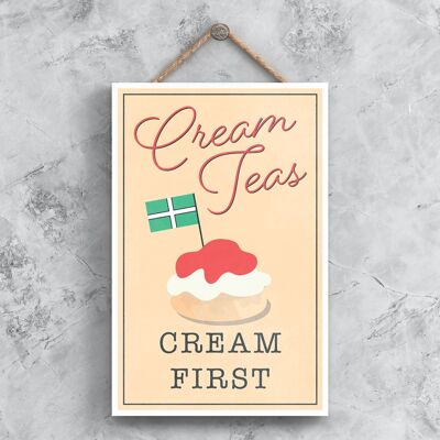 P1344 - Cream Teas Cream First Devon Kitchen Decorative Hanging Plaque Sign
