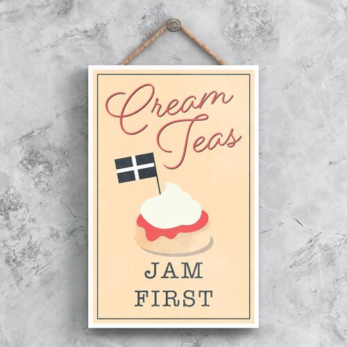 P1345 - Cream Teas Jam First Cornwall Kitchen Decorative Hanging Plaque Sign