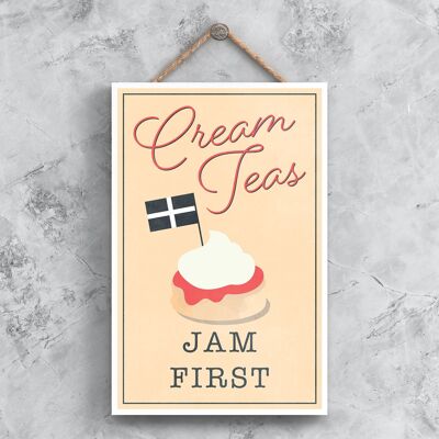 P1345 – Cream Teas Jam First Cornwall Kitchen Dekoratives Schild zum Aufhängen
