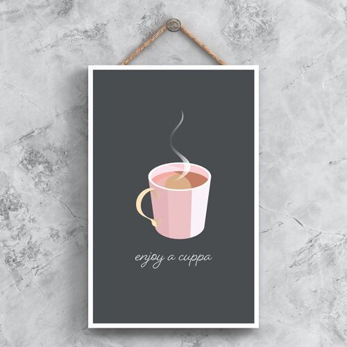 P1347 - Enjoy A Cuppa Kitchen Decorative Hanging Plaque Sign