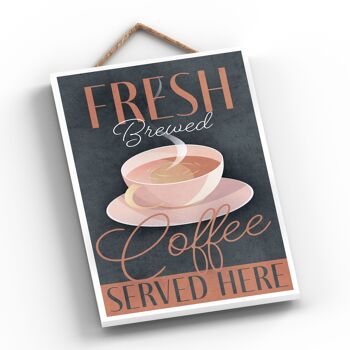 P1350 - Fresh Brewed Coffee Serve Here Plaque décorative à suspendre pour cuisine 2