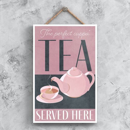 P1360 - The Perfect Cuppa Tea Served Here Pink Kitchen Decorative Hanging Plaque Sign