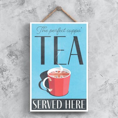 P1361 - The Perfect Cuppa Tea Served Here Blue Kitchen Decorative Hanging Plaque Sign