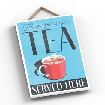 P1361 - The Perfect Cuppa Tea Served Here Plaque décorative à suspendre pour cuisine bleue 2