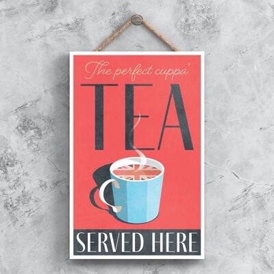 P1362 - The Perfect Cuppa Tea Served Here Plaque décorative à suspendre pour cuisine rouge