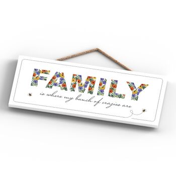 P1364 - Family Is Where My Bunch Of Crazies Are Spring Meadow Plaque à suspendre en bois 4