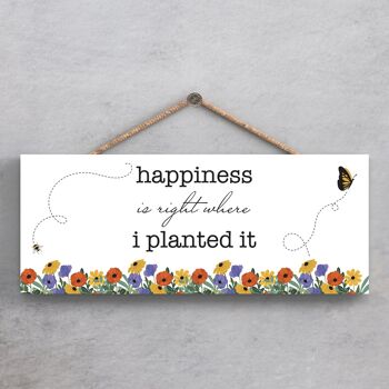 P1370 - Happiness Is Where I Planted It Spring Meadow Plaque à suspendre en bois 1