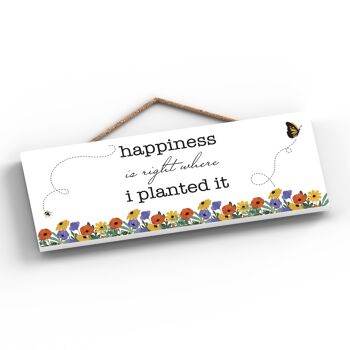 P1370 - Happiness Is Where I Planted It Spring Meadow Plaque à suspendre en bois 2