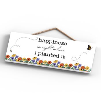 P1370 - Happiness Is Where I Planted It Spring Meadow Plaque à suspendre en bois 4