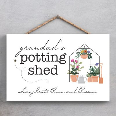 P1377 - Grandads Potting Shed Spring Meadow Theme Wooden Hanging Plaque