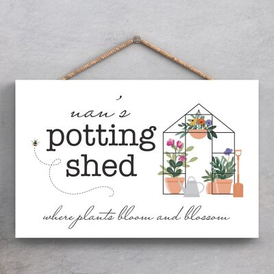 P1381 - Nans Potting Shed Spring Meadow Plaque à suspendre en bois