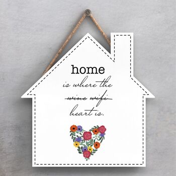 P1384 - Home Is Where The Heart Is Spring Meadow Plaque à suspendre en bois 1