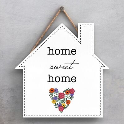 P1385 - Plaque à suspendre en bois sur le thème de la prairie printanière Home Sweet Home