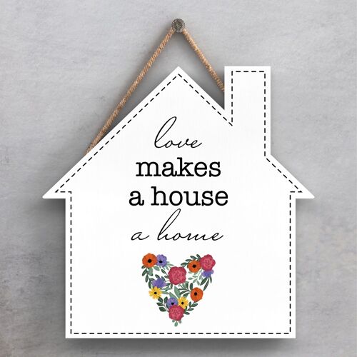 P1387 - Love Makes A House A Home Spring Meadow Theme Wooden Hanging Plaque