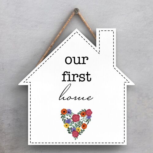 P1389 - Our First Home Spring Meadow Theme Wooden Hanging Plaque