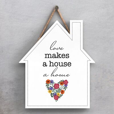 P1397 - L'amore fa di una casa una targa da appendere in legno a tema prato primaverile