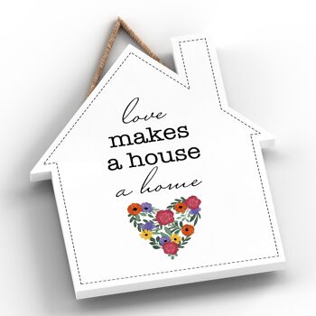 P1397 - Love Makes A House A Home Spring Meadow Plaque à suspendre en bois 2