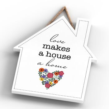 P1397 - Love Makes A House A Home Spring Meadow Plaque à suspendre en bois 3
