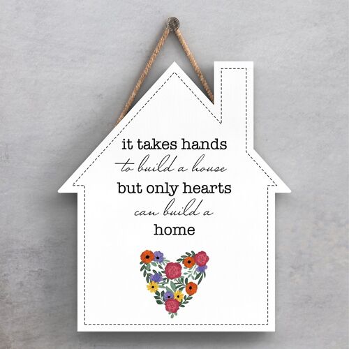 P1398 - Only Hearts Can Build A Home Spring Meadow Theme Wooden Hanging Plaque