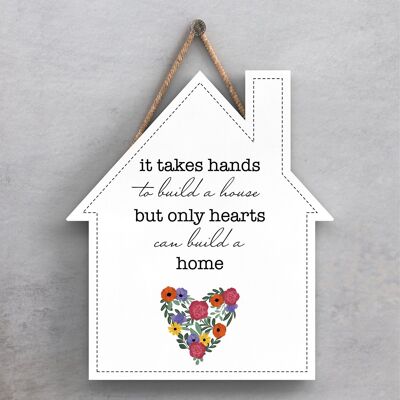 P1398 - Only Hearts Can Build A Home Spring Meadow Plaque à suspendre en bois