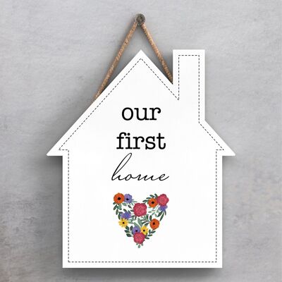 P1399 - Our First Home Spring Meadow Theme Wooden Hanging Plaque