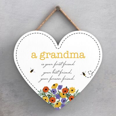 P1403 - A Grandma Is Your Forever Friend Targa da appendere in legno a tema prato primaverile