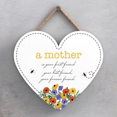 P1407 - A Mother Is Your Forever Friend Targa da appendere in legno a tema prato primaverile