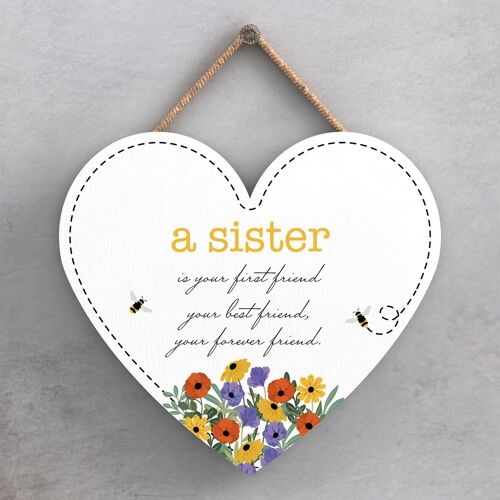P1411 - A Sister Is Your Forever Friend Spring Meadow Theme Wooden Hanging Plaque